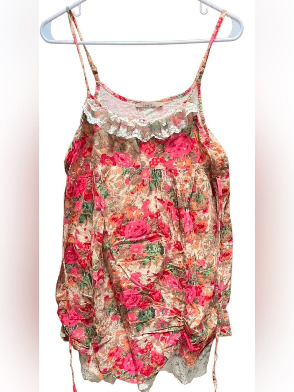Orage Pink Floral Lace-Trim Spaghetti Strap Mini Dress